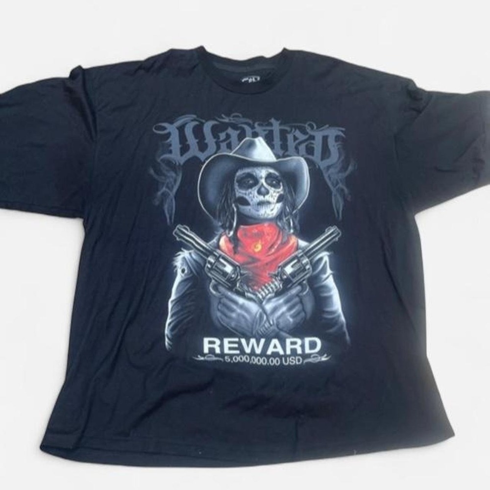 Wanted Skeleton Cowgirl Graphic T-Shirt Day of the Dead